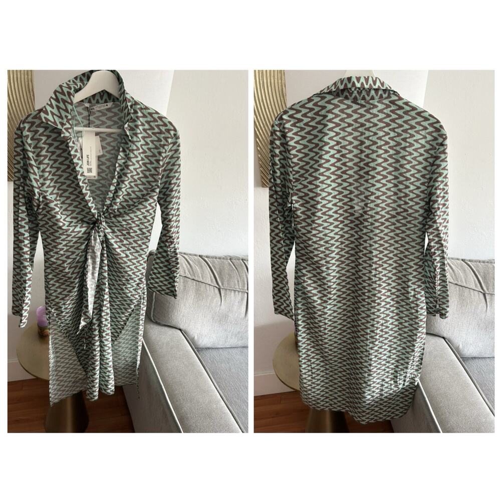 Zara Green Brown Lagenlook Kimono Boho Beach Cover Up Summer XS